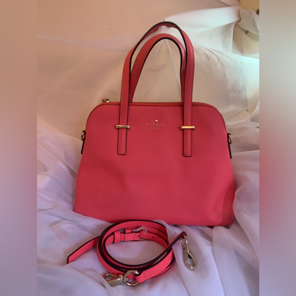 Hot pink Kate Spade handbag gently loved and used mark on L corner pls see pix